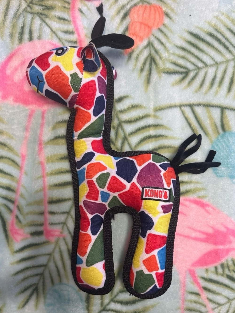 KONG Plush Giraffe Dog Toy Colorful Crinkle Squeaky Puppy Pet Toy